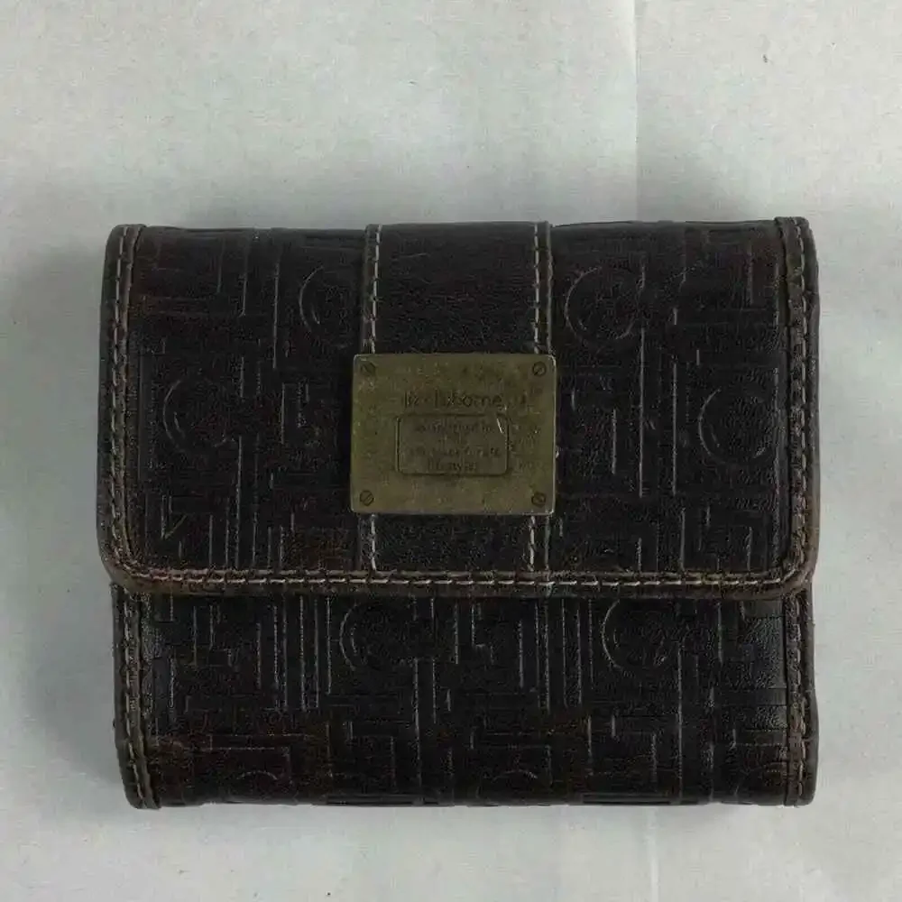 Liz Claiborne Wallet Womens Small Brown LC Logo‎ Vintage Embossed Tri-Fold